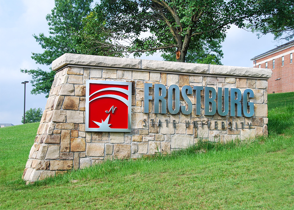 stone sign with Frostburg State University and logo