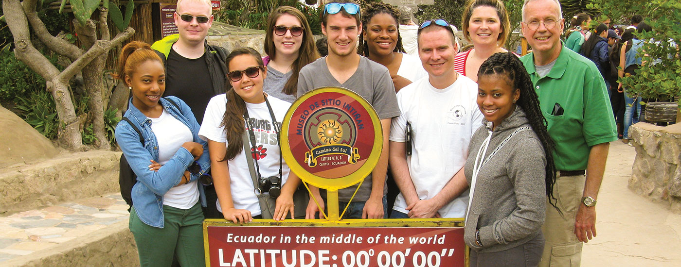 Frostburg State students on a study abroad trip made a stop at the equator while visiting Ecuador