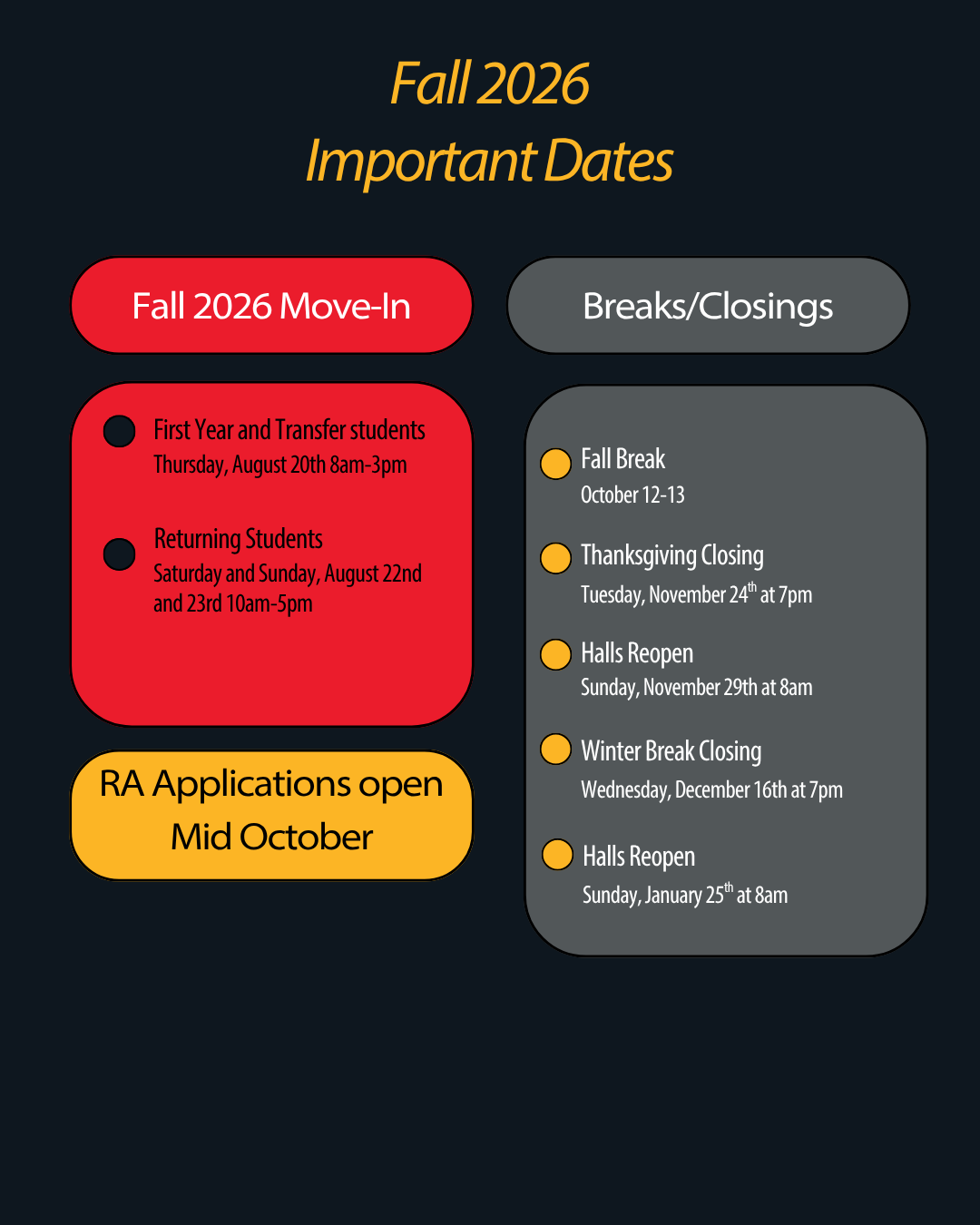 Important Dates for Fall 2026